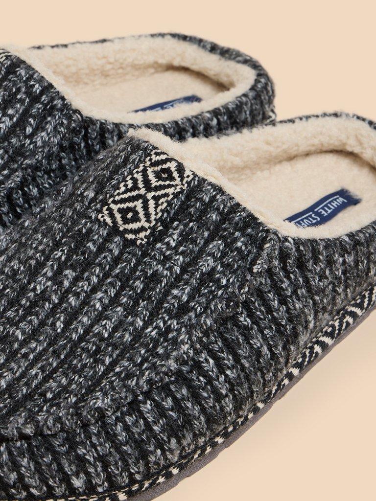 Knitted Slip On Mule Slipper in CHARC GREY - FLAT DETAIL