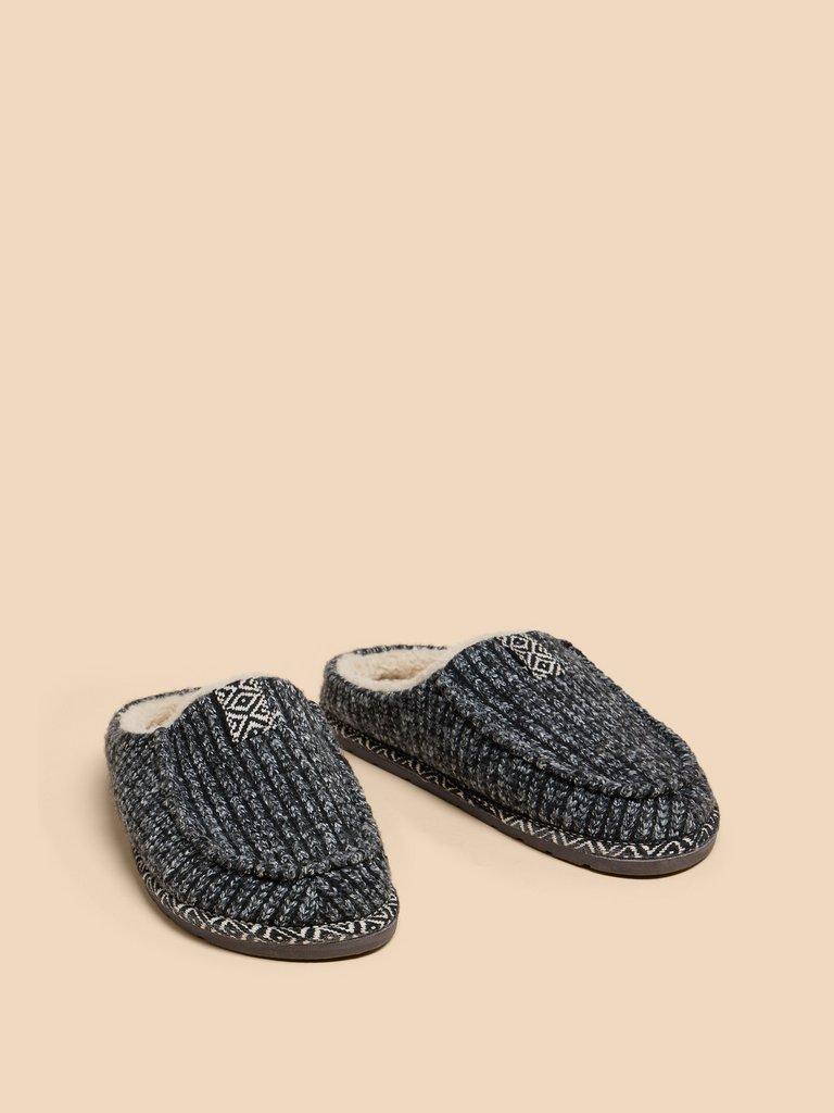 Knitted Slip On Mule Slipper in CHARC GREY - FLAT FRONT