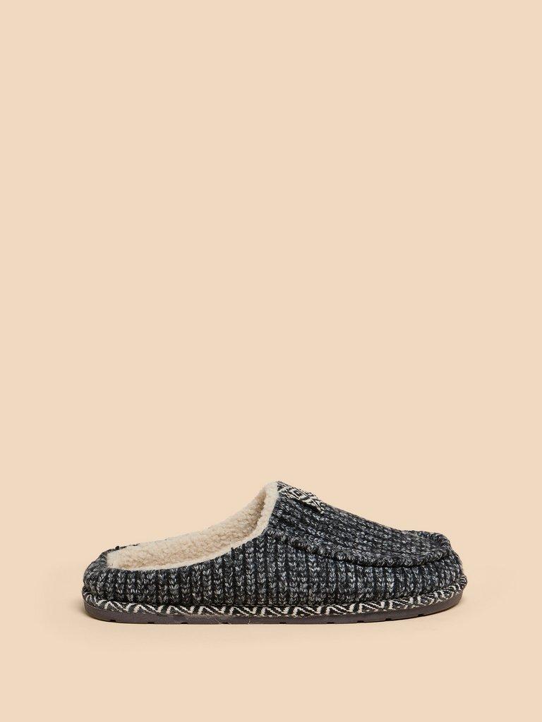 Knitted Slip On Mule Slipper in CHARC GREY - MODEL FRONT