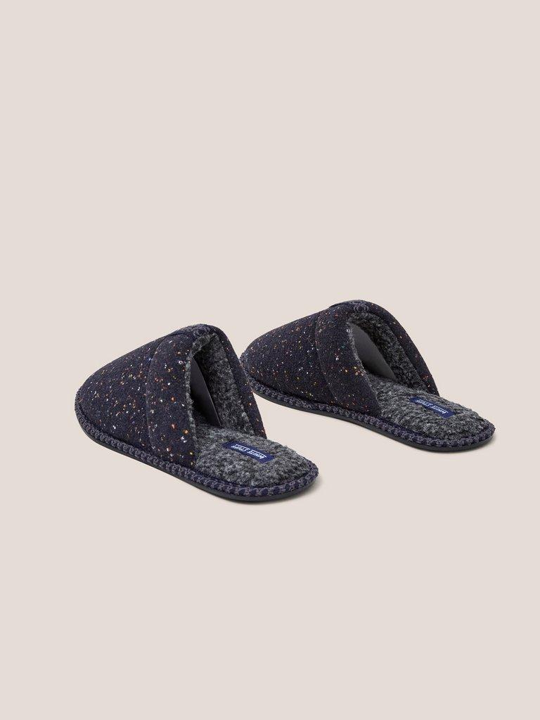 Neppy Slip on Mule Slipper in NAVY MULTI - FLAT BACK