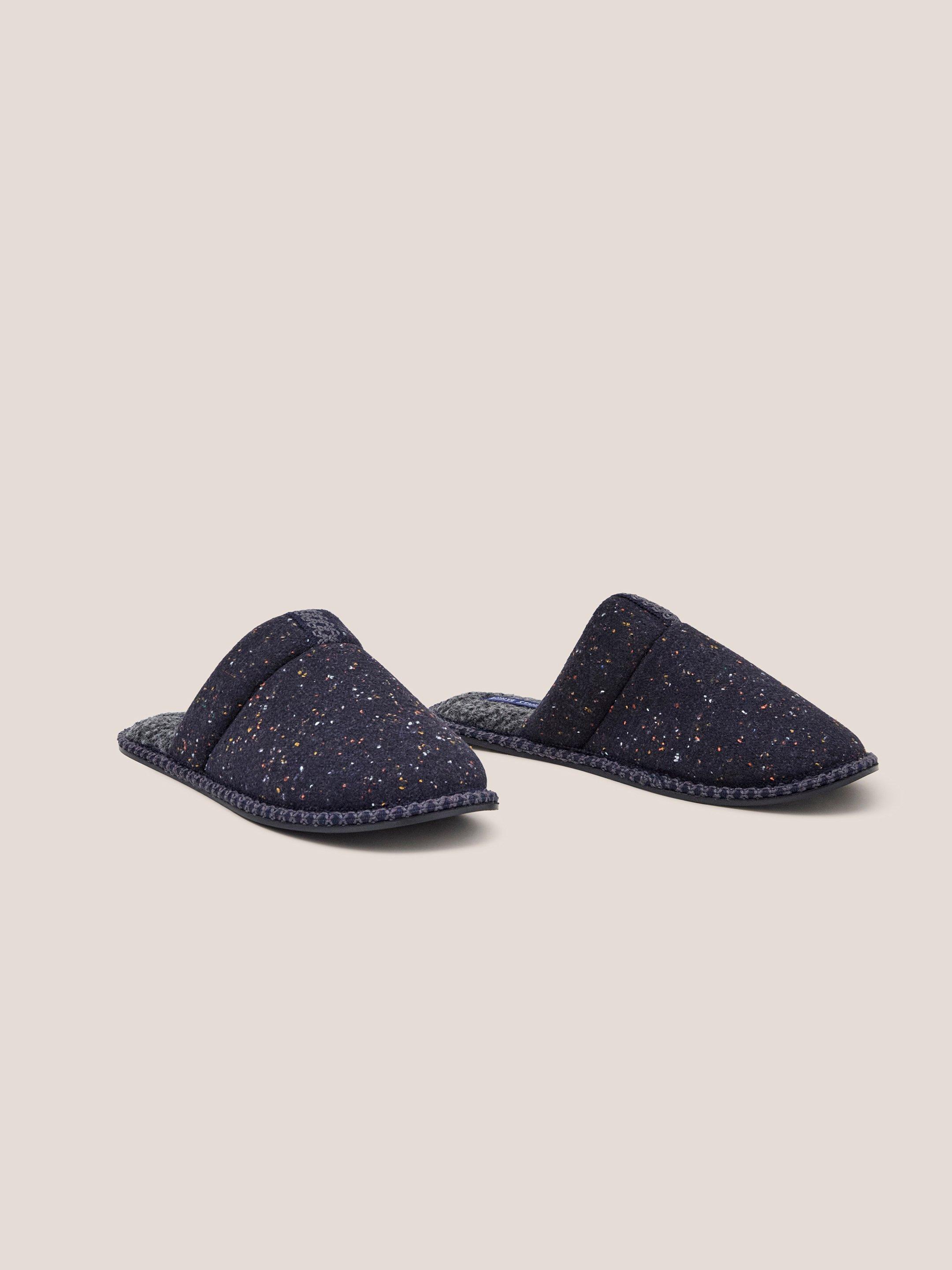 Neppy Slip on Mule Slipper in NAVY MULTI - FLAT FRONT