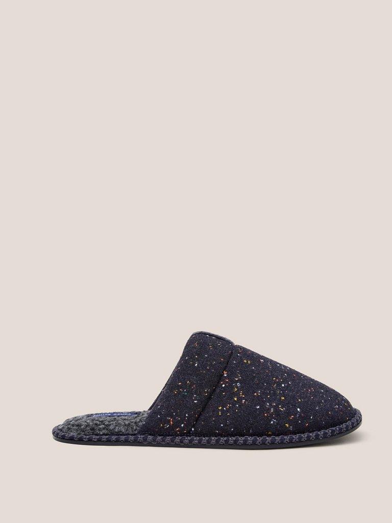 Neppy Slip on Mule Slipper in NAVY MULTI - MODEL FRONT