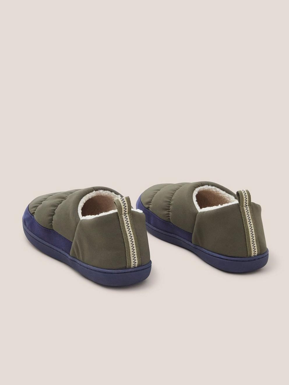 Nylon Puffer Slippers in KHAKI GRN - FLAT BACK