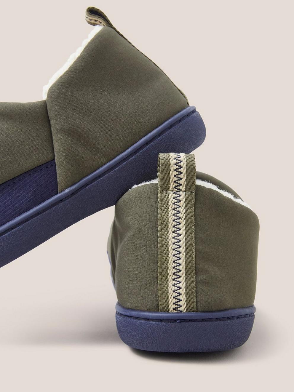 Nylon Puffer Slippers in KHAKI GRN - FLAT DETAIL