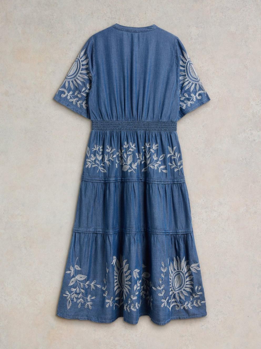 Isla Embroidered Denim Dress in LGT DENIM - FLAT BACK