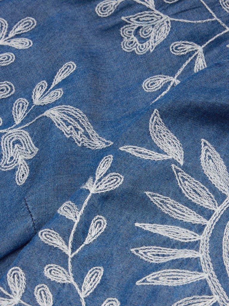 Isla Embroidered Denim Dress in LGT DENIM - FLAT DETAIL