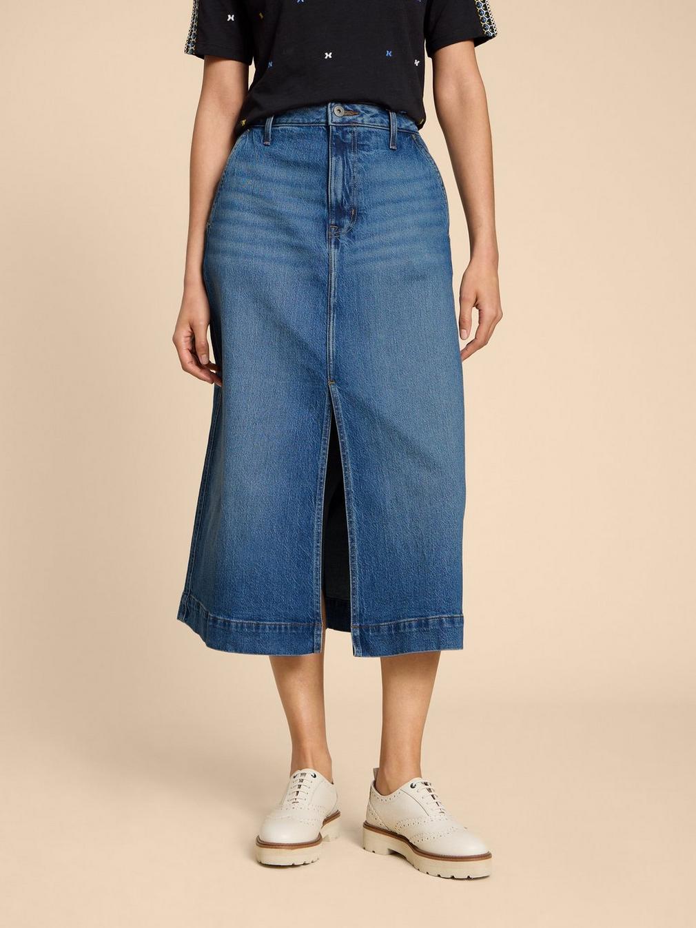 Allie Denim Midi Skirt in LGT DENIM - LIFESTYLE