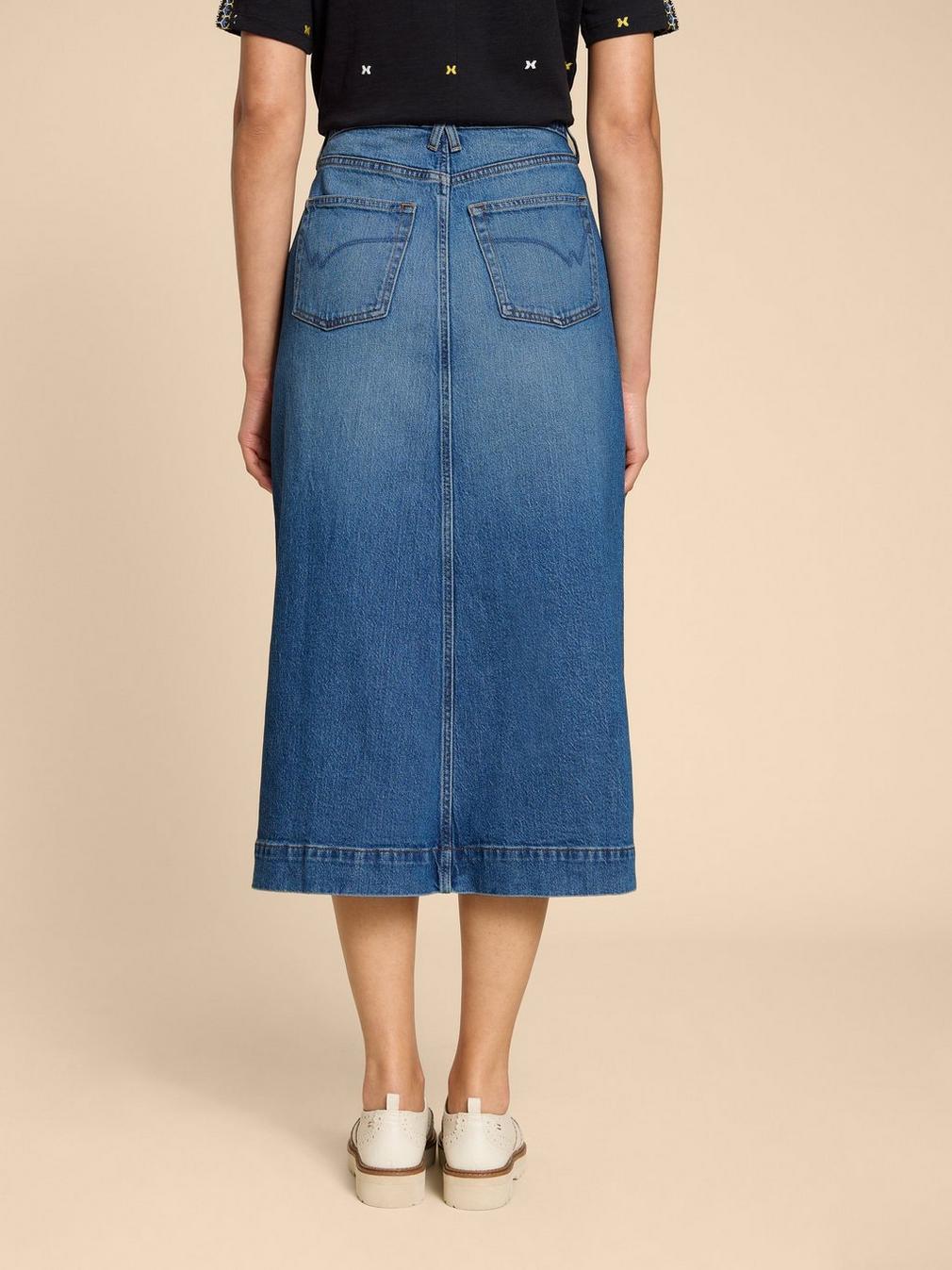 Allie Denim Midi Skirt in LGT DENIM - MODEL BACK