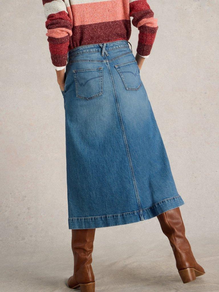 Allie Denim Midi Skirt in LGT DENIM - MODEL BACK