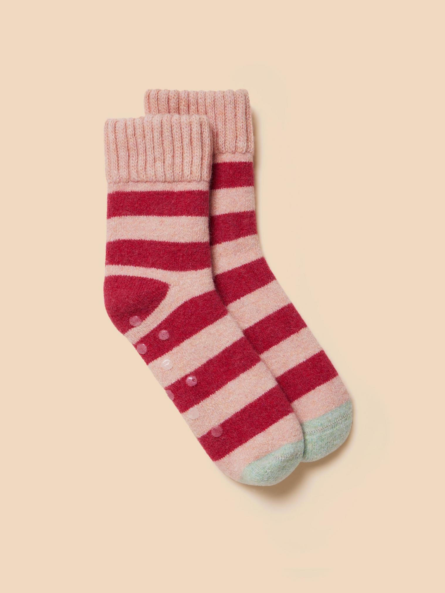 Striped Loopback Cosy Sock in PINK MLT - MODEL FRONT