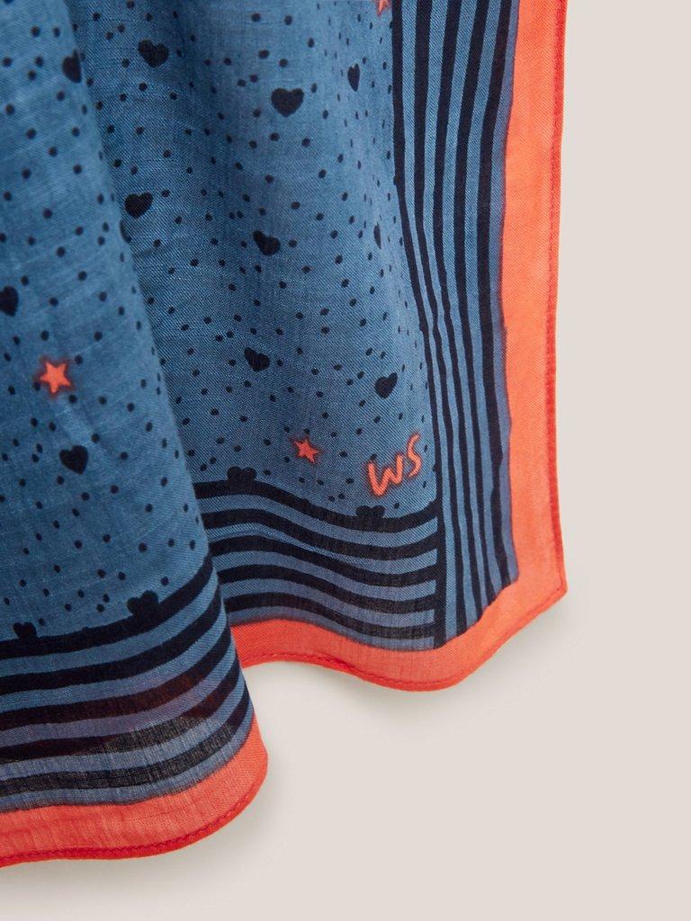 Heart Print Square Scarf in BLUE MLT - FLAT DETAIL