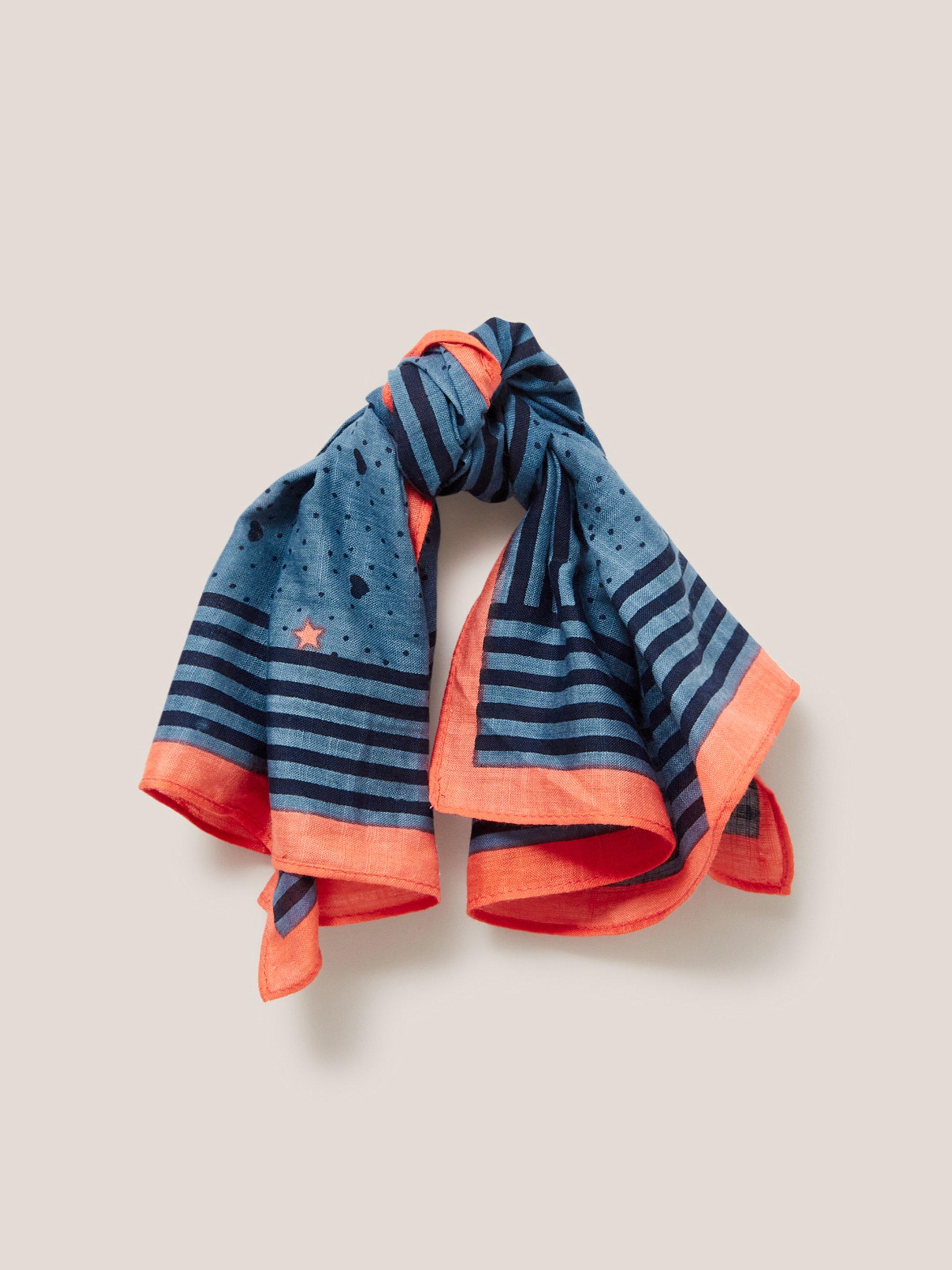 Heart Print Square Scarf in BLUE MLT - FLAT FRONT