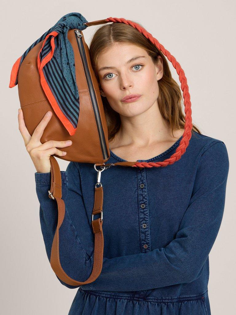 Heart Print Square Scarf in BLUE MLT - MODEL DETAIL