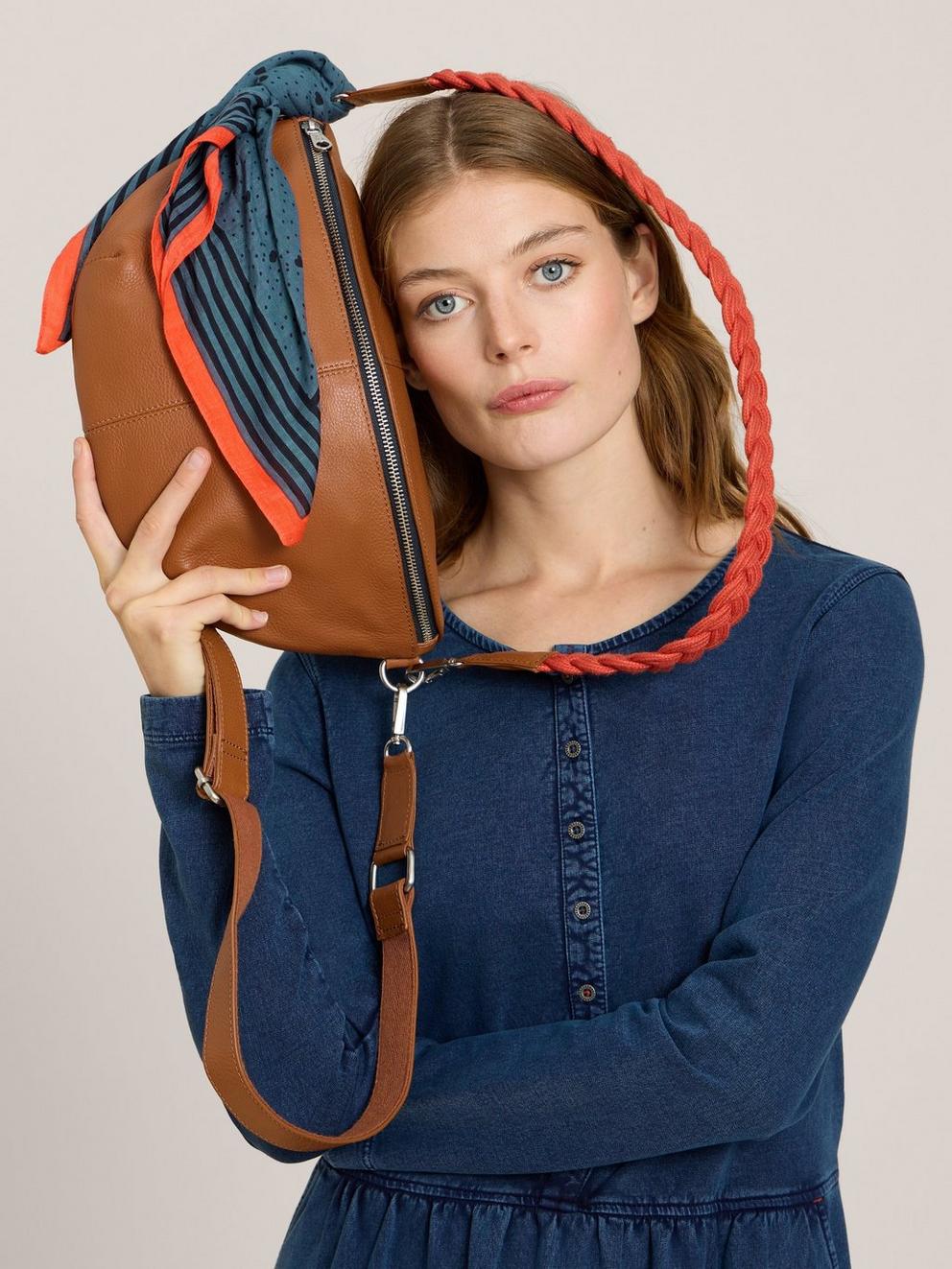 Heart Print Square Scarf in BLUE MLT - MODEL DETAIL