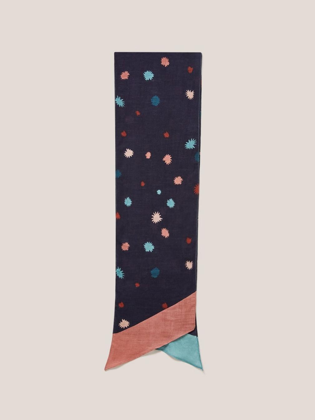 Starburst Print Skinny Scarf in BLK MLT - FLAT FRONT