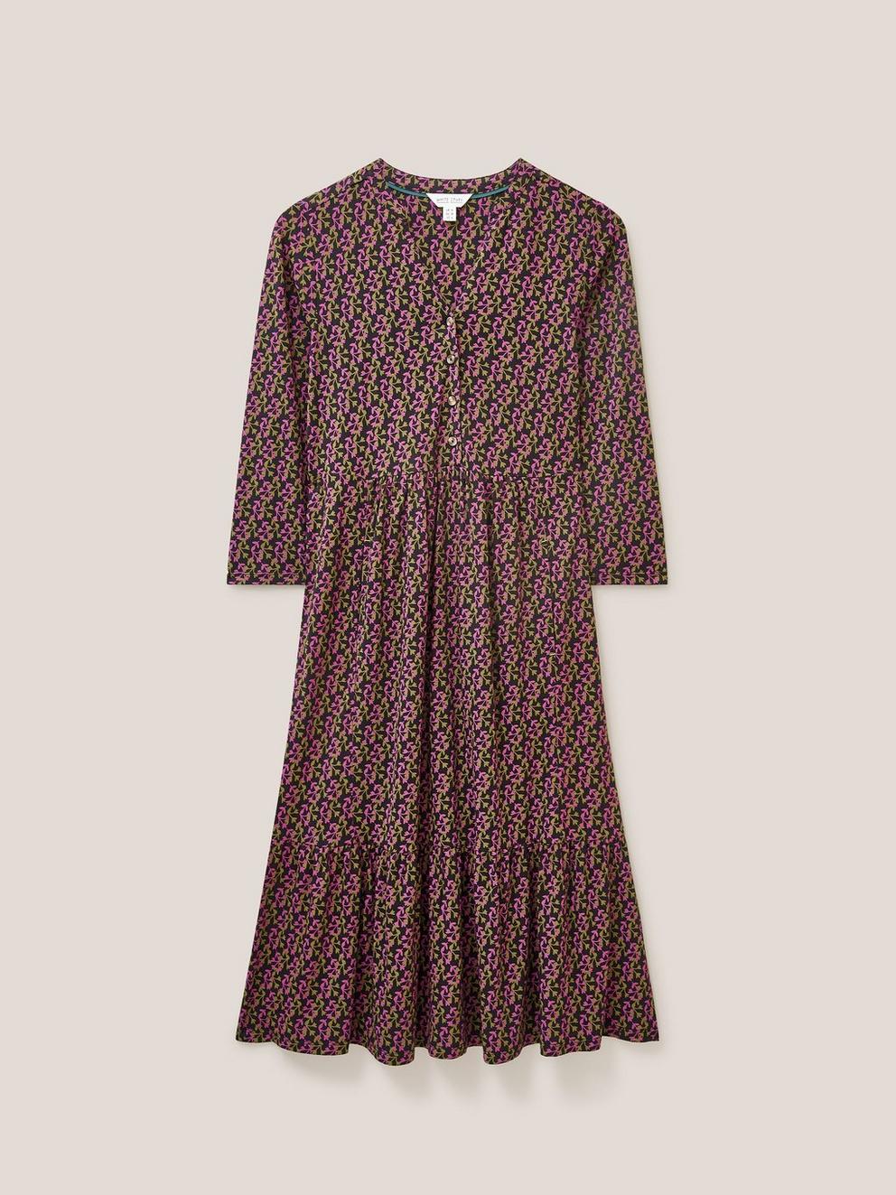 Naya Jersey Cotton Dress in BLK PR - FLAT FRONT