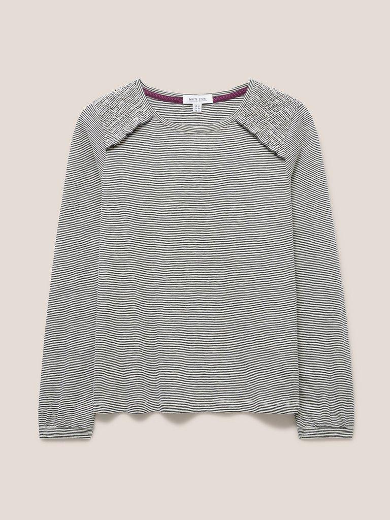 ANA SMOCK SHOULDER TOP in BLK MLT - FLAT FRONT