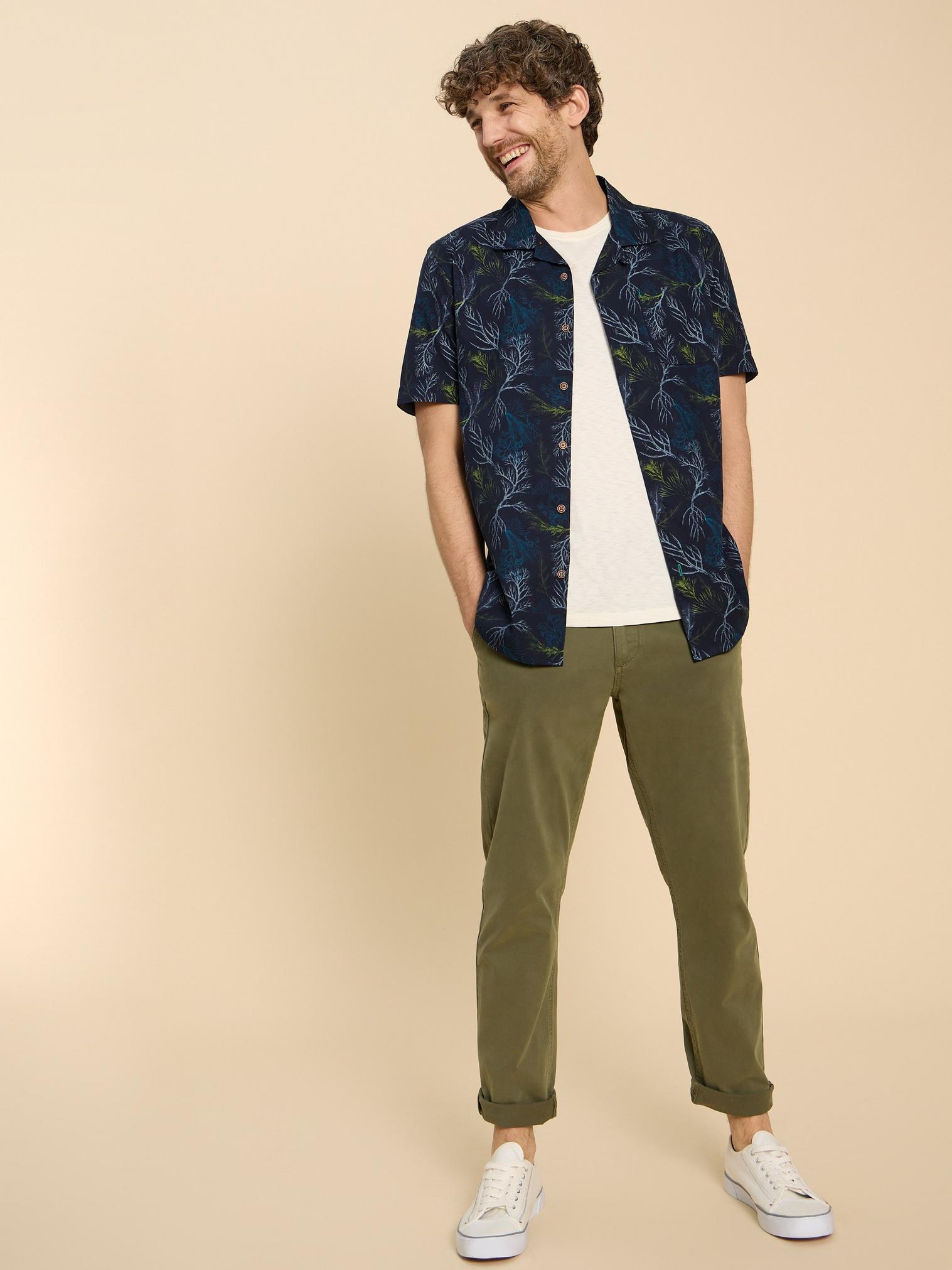 Crab Printed SS Shirt in NAVY PR - MODEL FRONT