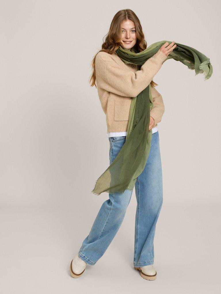 Penny Plain Oversized Scarf in MID GREEN - MODEL FRONT