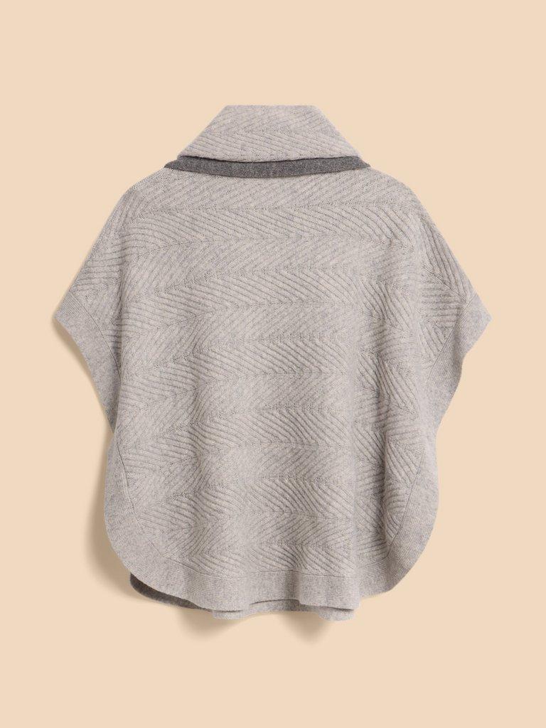 Florence Knitted Poncho in GREY MARL - FLAT BACK