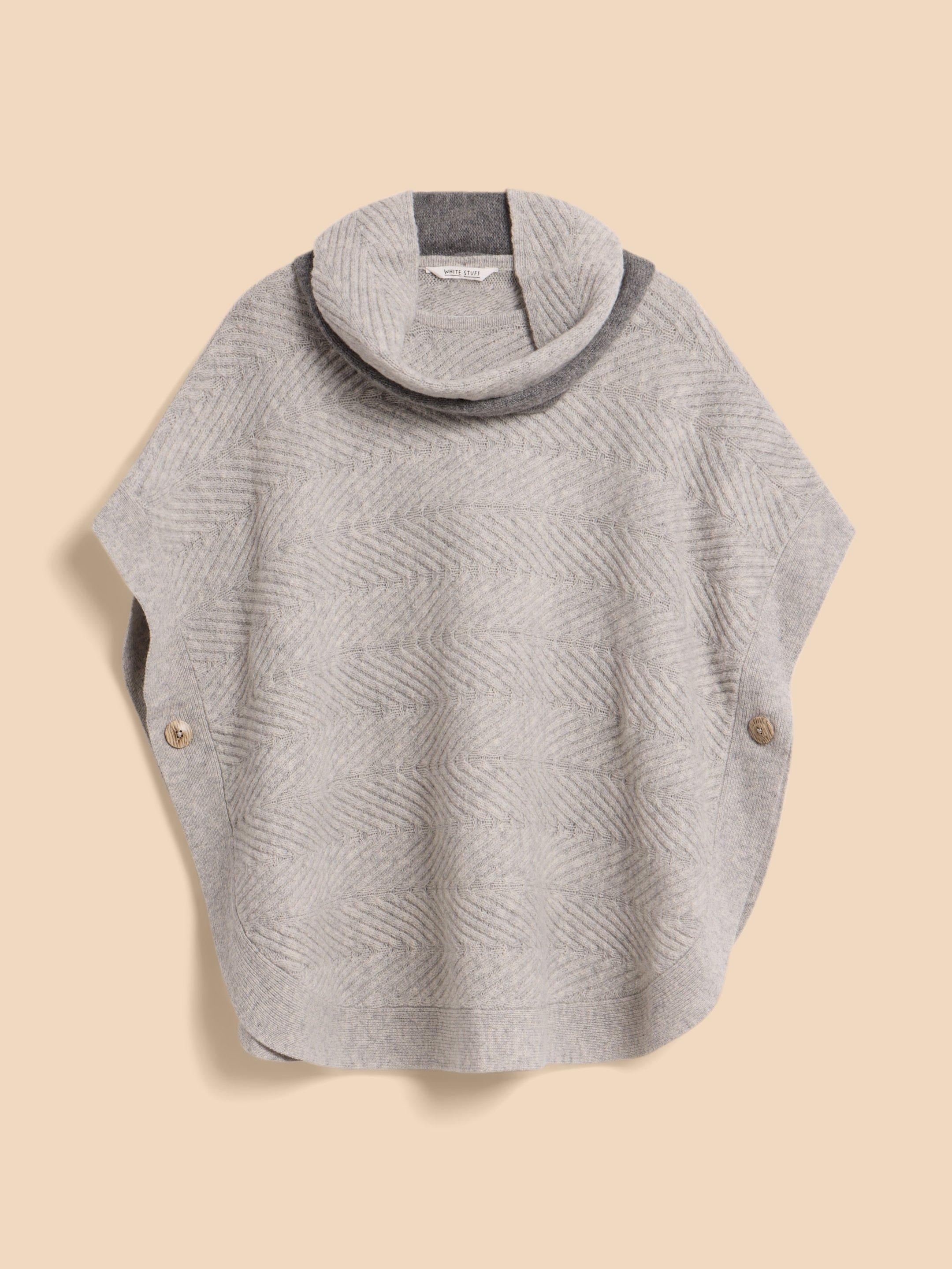 Florence Knitted Poncho in GREY MARL - FLAT FRONT
