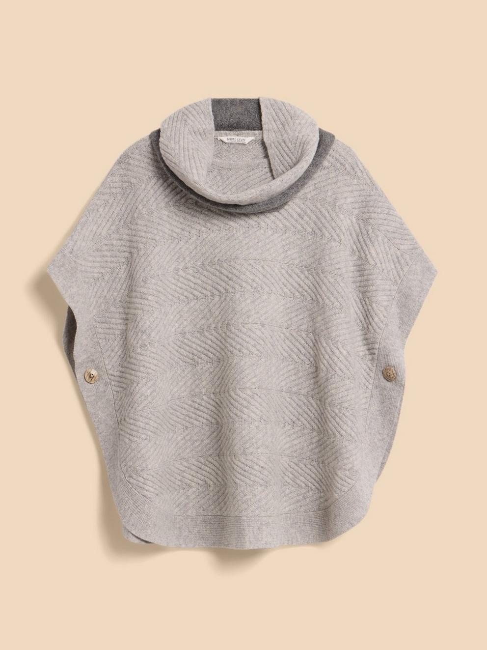 Florence Knitted Poncho in GREY MARL - FLAT FRONT