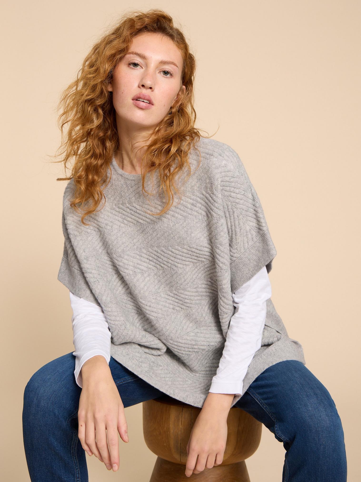 Florence Knitted Poncho in GREY MARL - LIFESTYLE