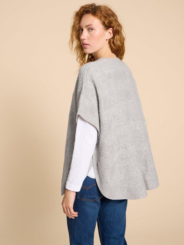Florence Knitted Poncho in GREY MARL - MODEL BACK