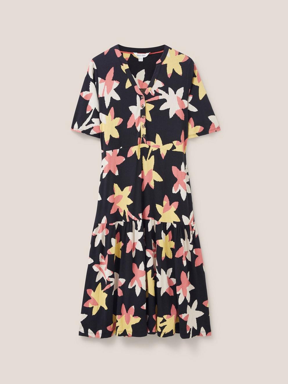 Naya Midi Jersey Dress in BLK MLT - FLAT FRONT