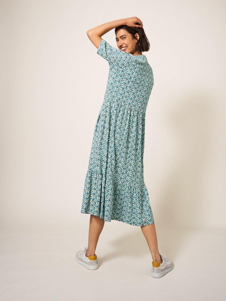 Naya Midi Jersey Dress in TEAL PR - MODEL BACK