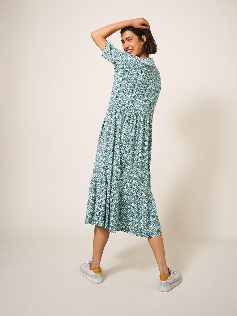 Naya Midi Jersey Dress in TEAL PR - MODEL BACK