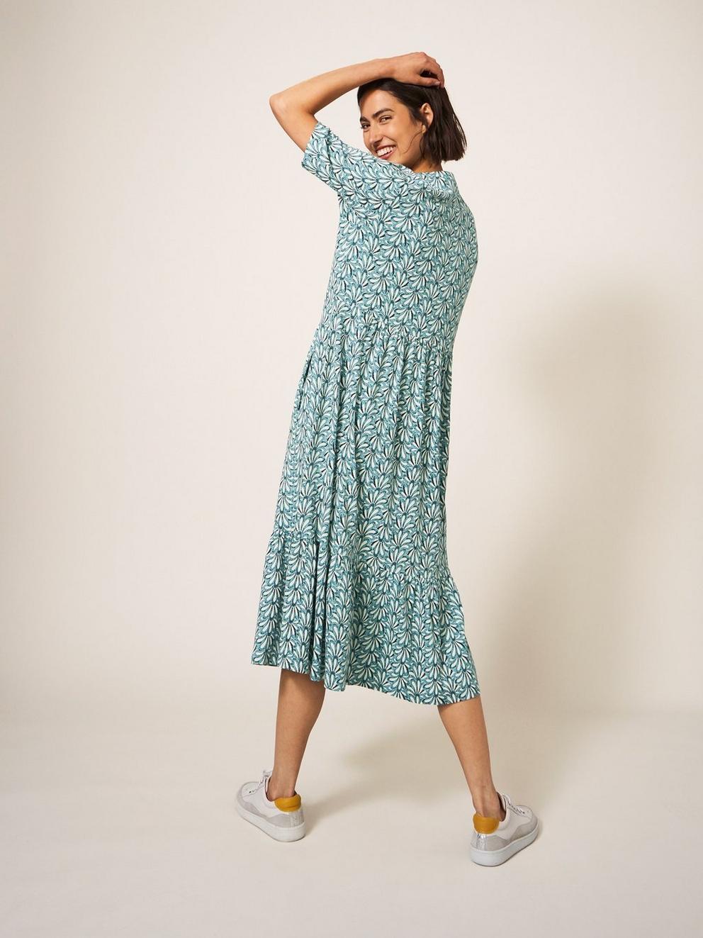 Naya Midi Jersey Dress in TEAL PR - MODEL BACK