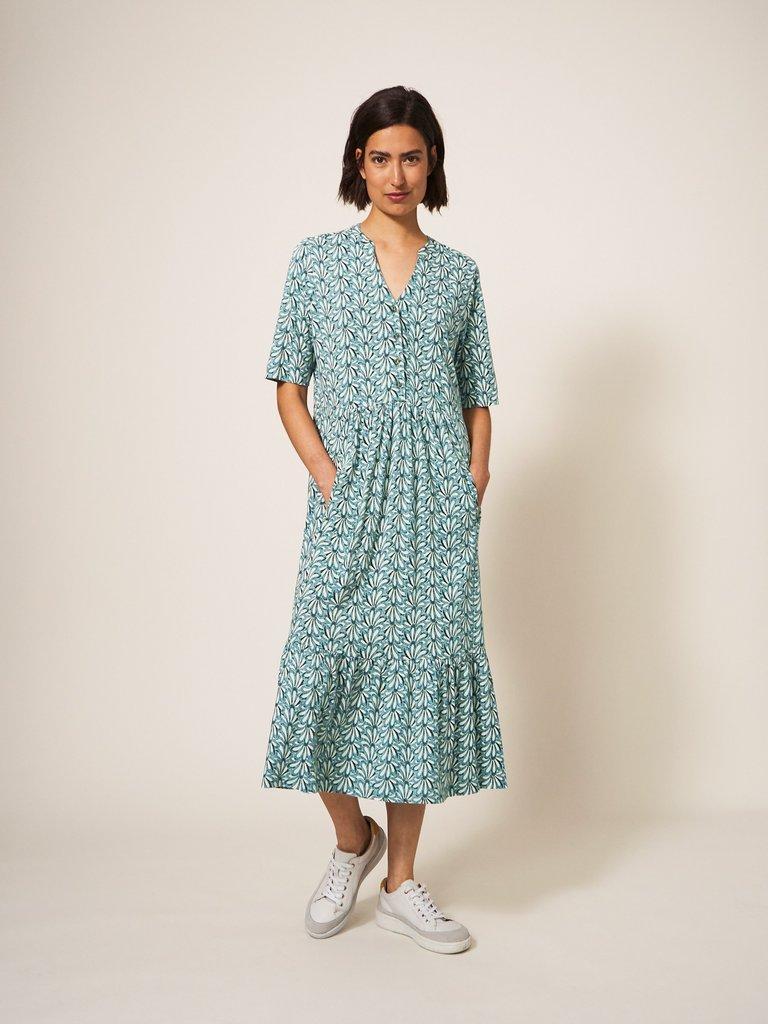 Naya Midi Jersey Dress in TEAL PRINT | White Stuff