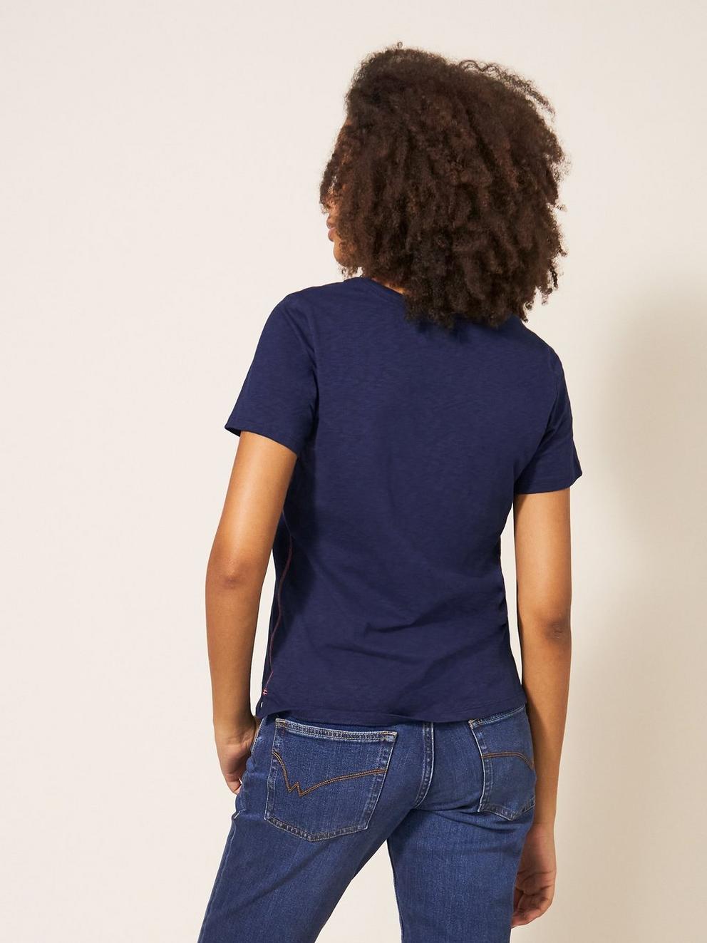 NATALIE V NECK TEE in DARK NAVY - MODEL BACK