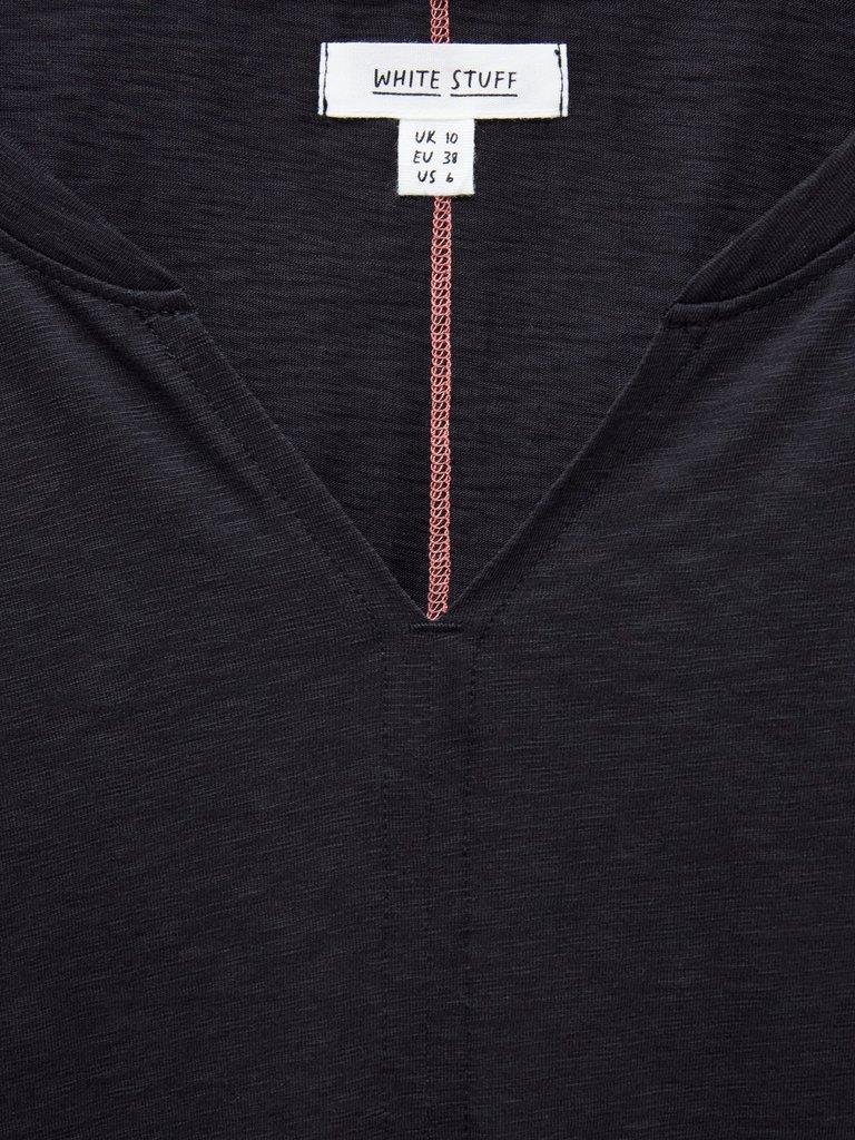 NELLY LONG SLEEVE COTTON TEE in PURE BLK - FLAT DETAIL