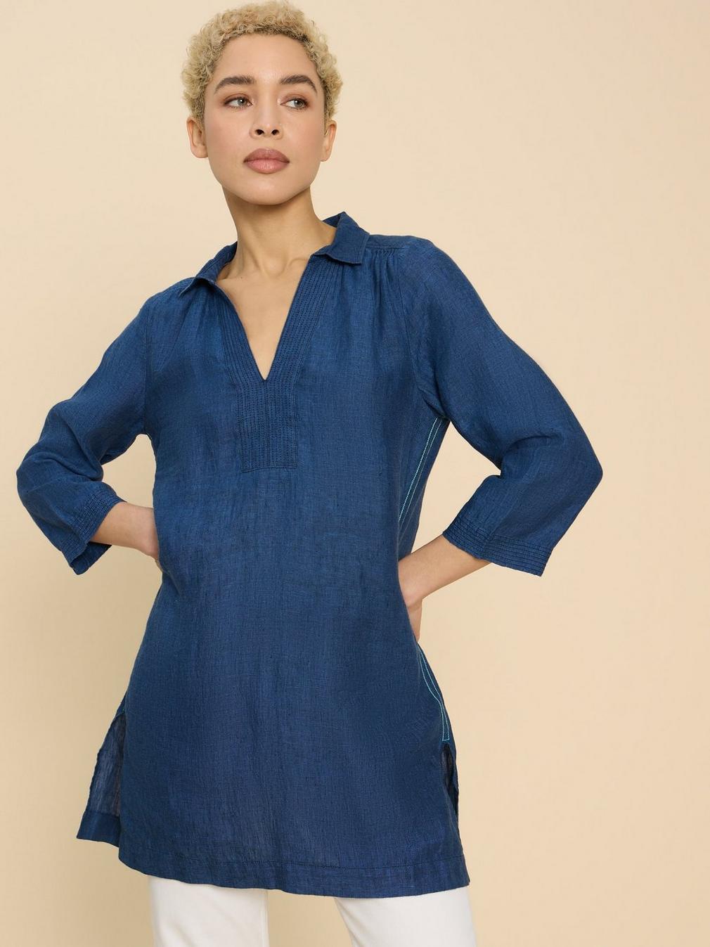 Blaire Linen Tunic in DARK NAVY - LIFESTYLE