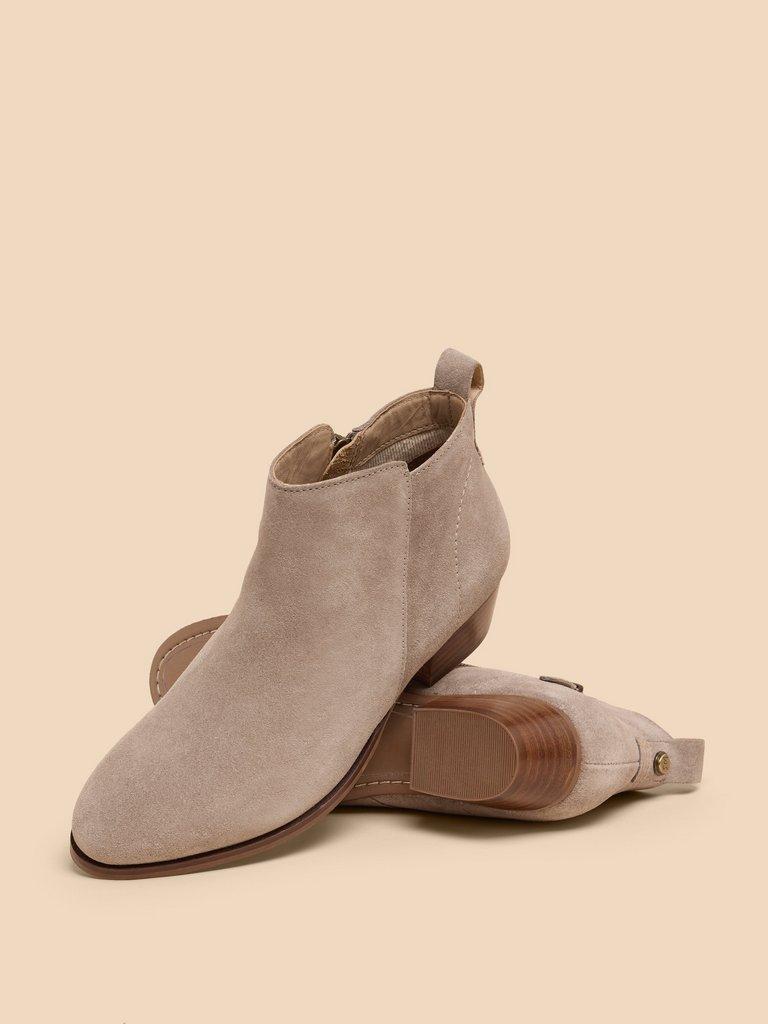 Willow Suede Zipped Ankle Boot in LGT GREY - FLAT DETAIL