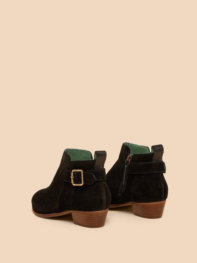 Willow Suede Buckle Ankle Boot in PURE BLK - FLAT BACK