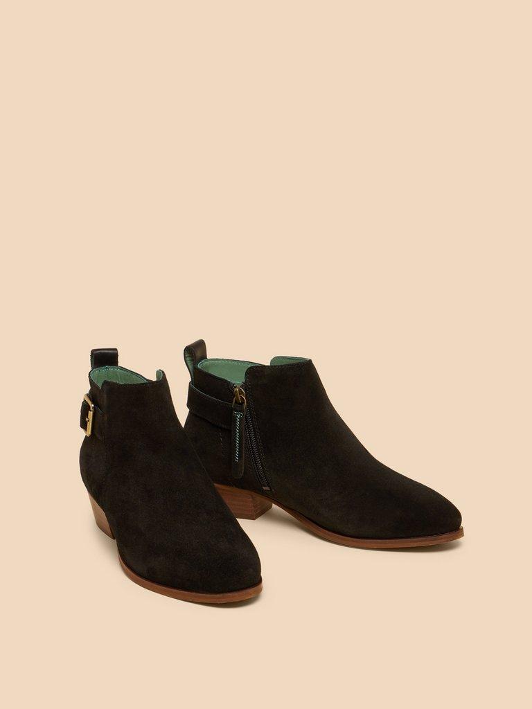 Willow Suede Buckle Ankle Boot in PURE BLK - FLAT FRONT