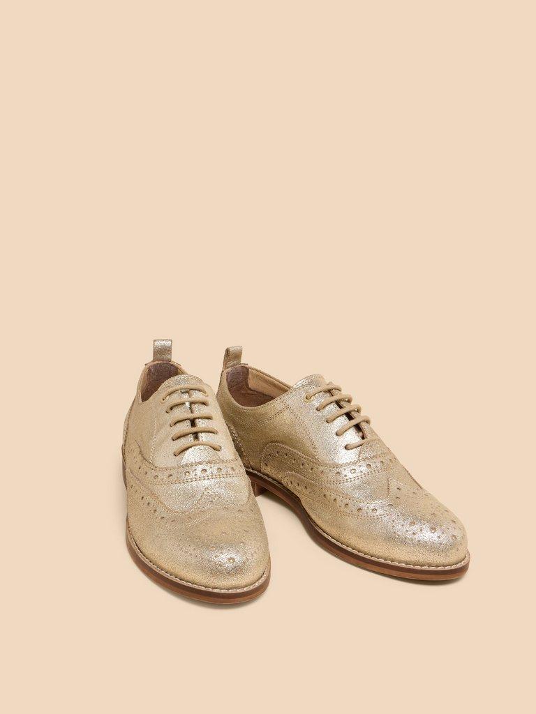 Thistle Lace Up Leather Brogue in GLD TN MET - FLAT FRONT