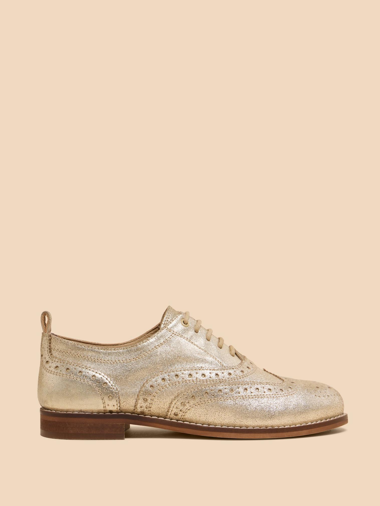 Thistle Lace Up Leather Brogue in GLD TN MET - LIFESTYLE