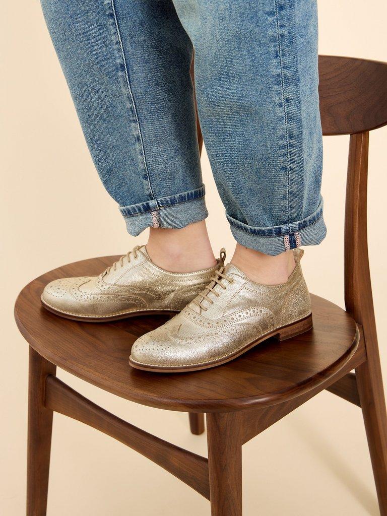 Thistle Lace Up Leather Brogue in GOLD TONE METALLIC White Stuff