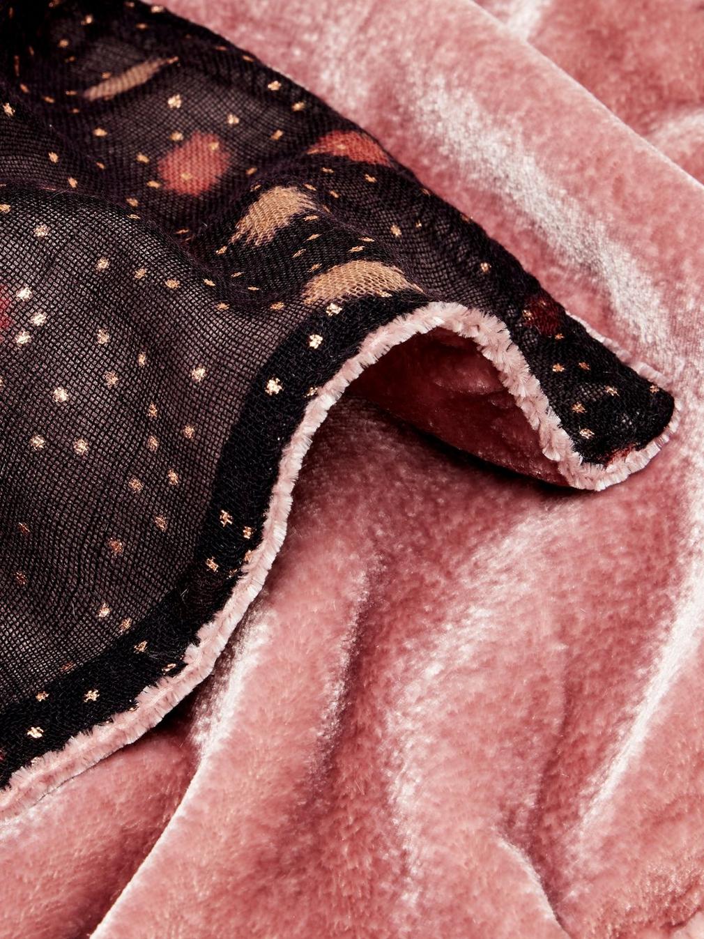 Foil Print Velvet Scarf in MID PINK - FLAT DETAIL