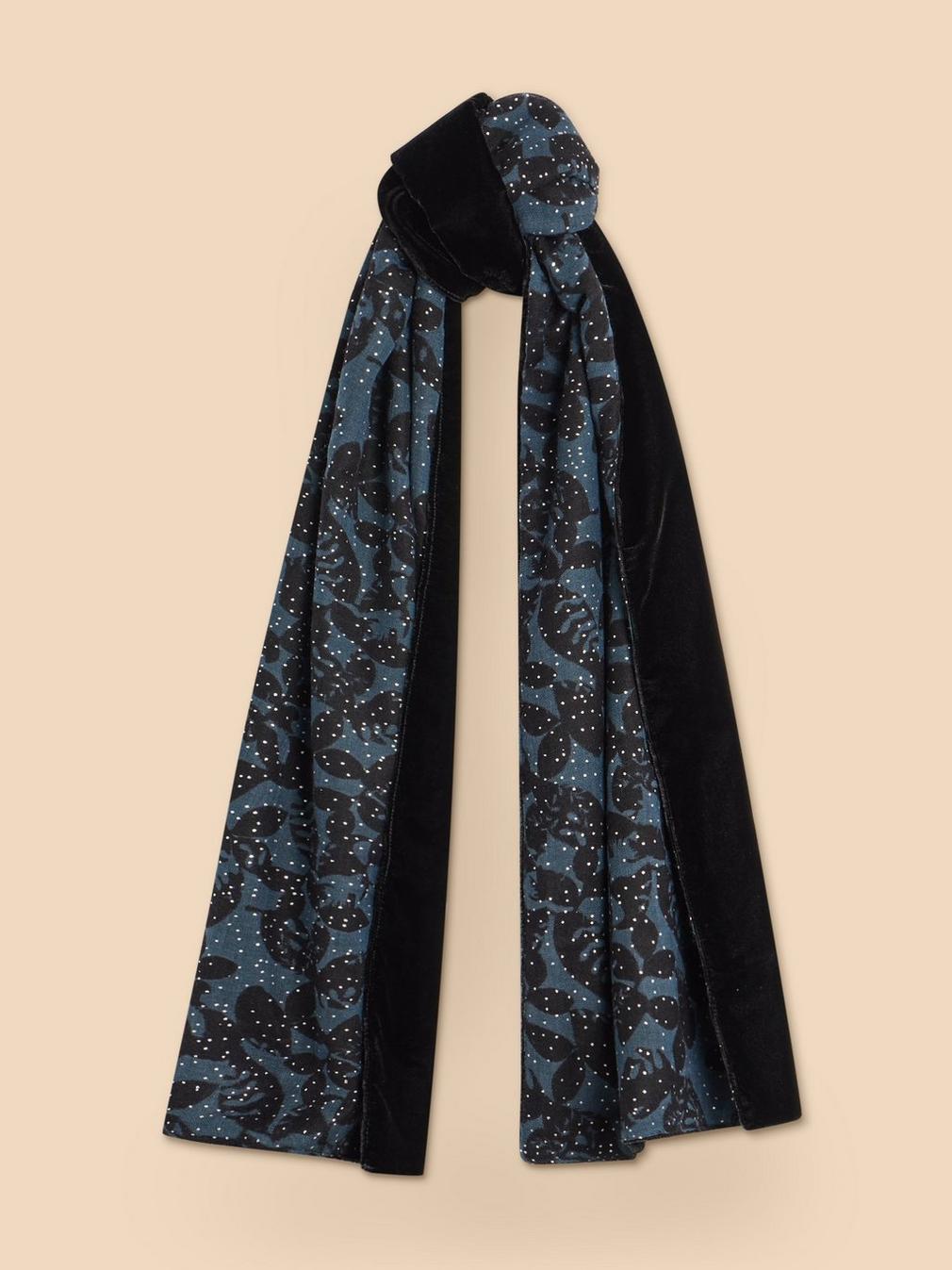 Foil Print Velvet Scarf in PURE BLK - FLAT FRONT