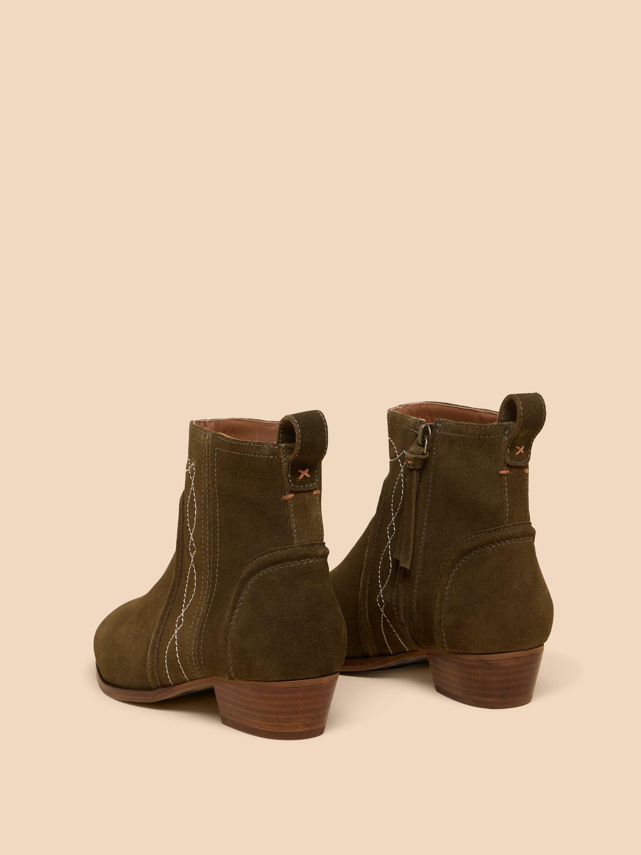 Cedar Suede Embroidered Boot in KHAKI GRN - FLAT BACK