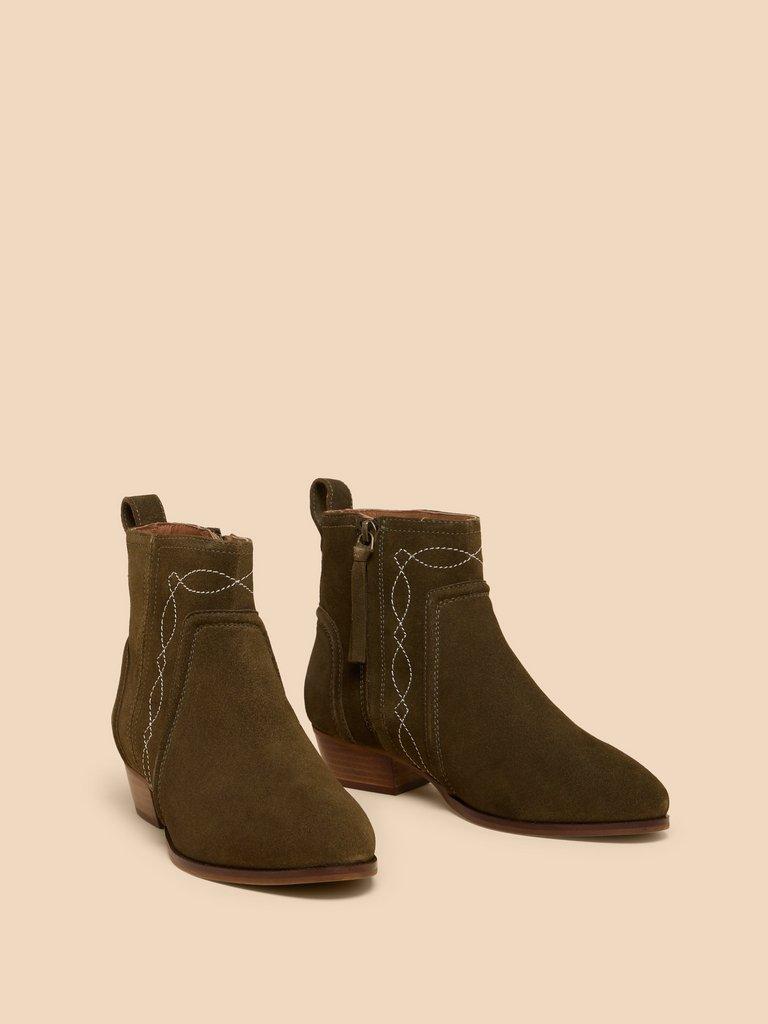 Cedar Suede Embroidered Boot in KHAKI GRN - FLAT FRONT