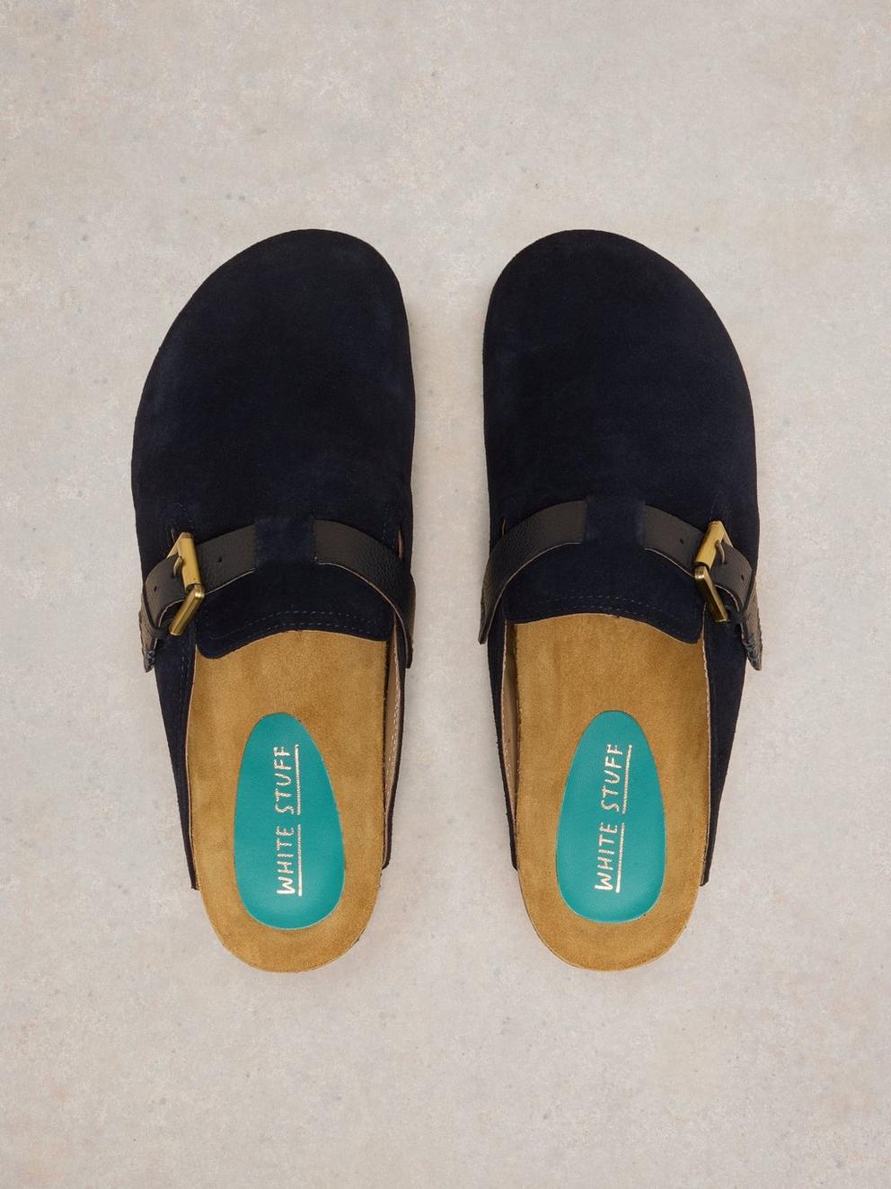 Myrtle Suede Slip On Mule in DARK NAVY - FLAT BACK