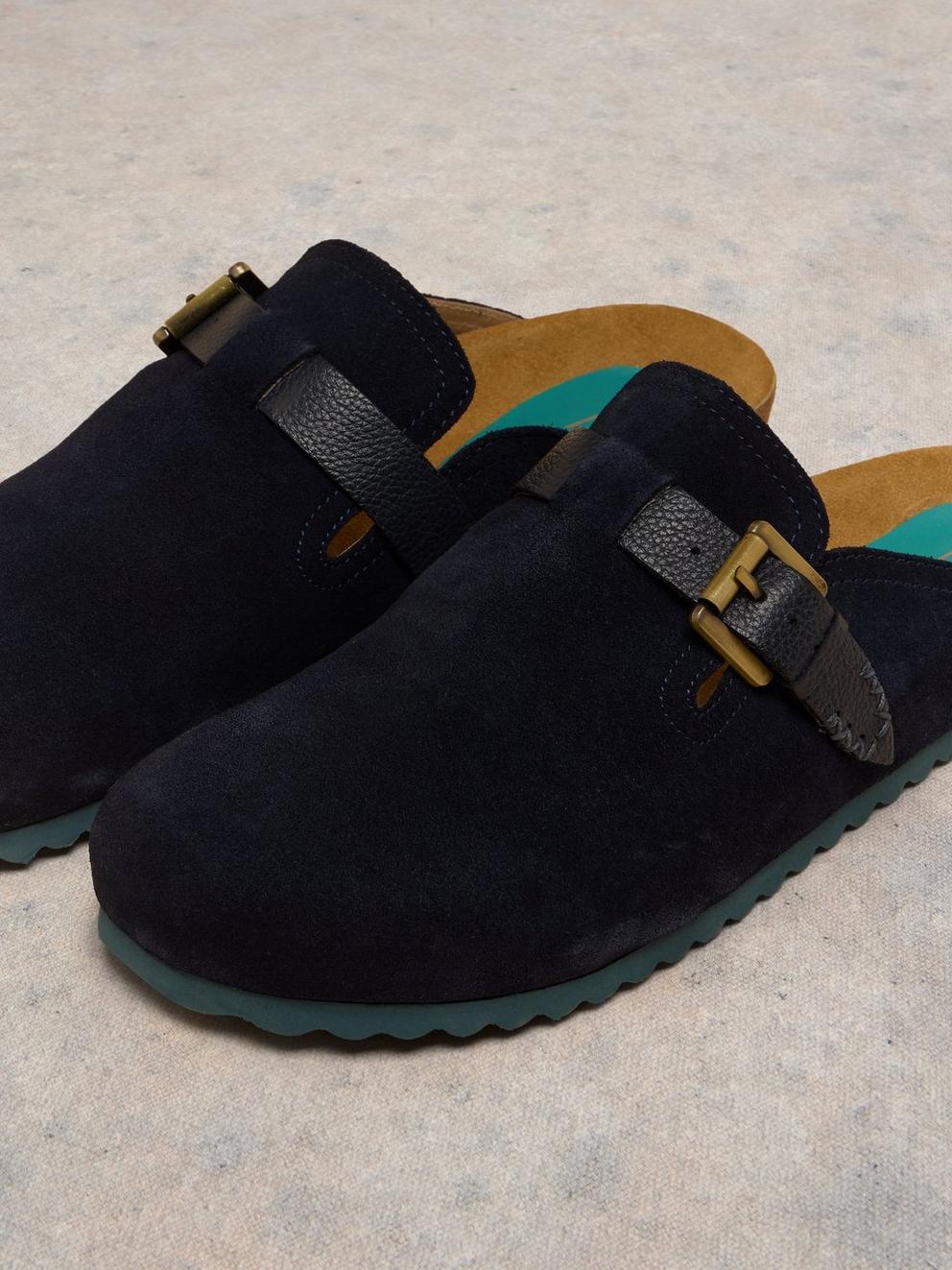 Myrtle Suede Slip On Mule in DARK NAVY - FLAT DETAIL