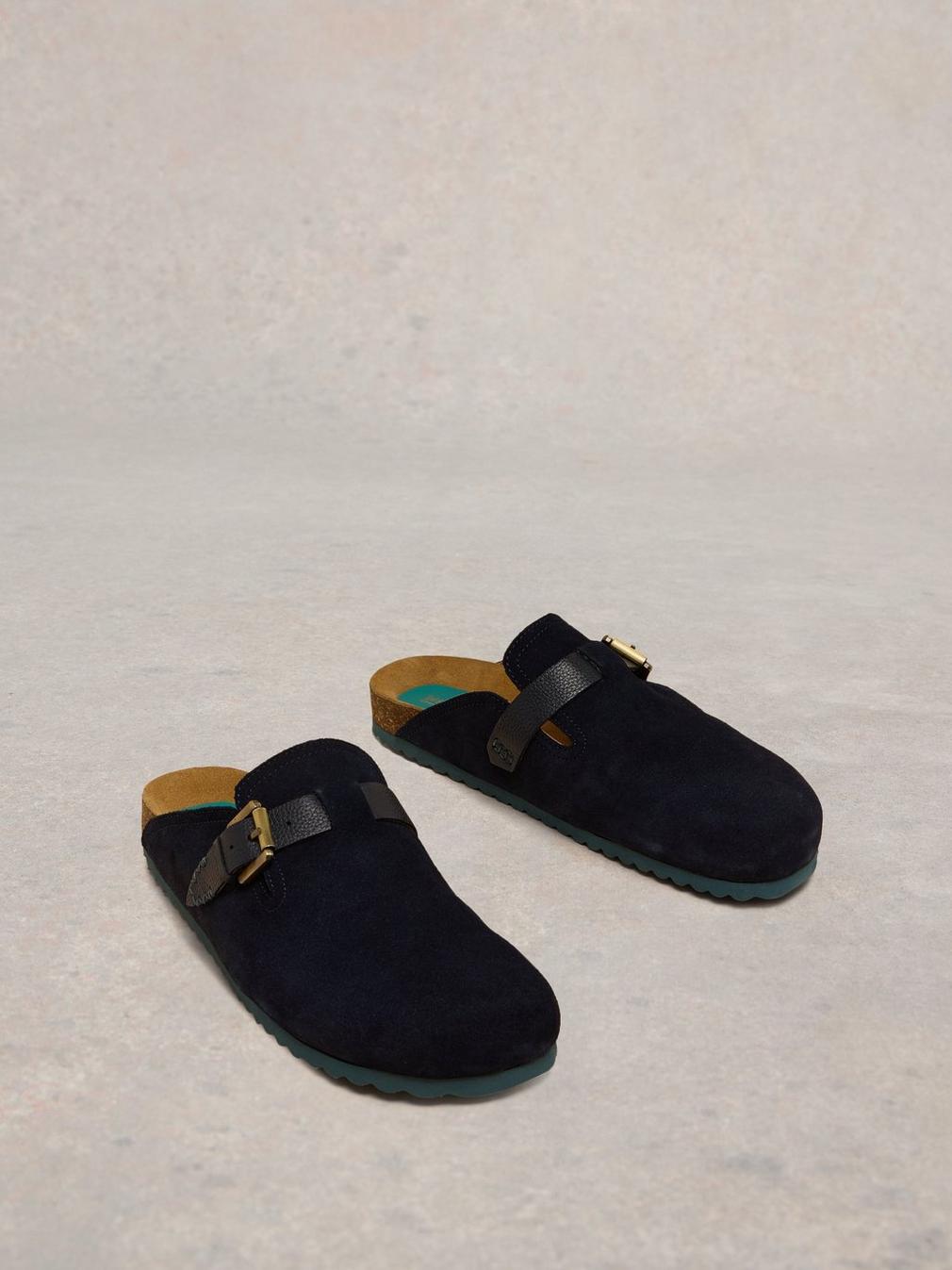 Myrtle Suede Slip On Mule in DARK NAVY - FLAT FRONT