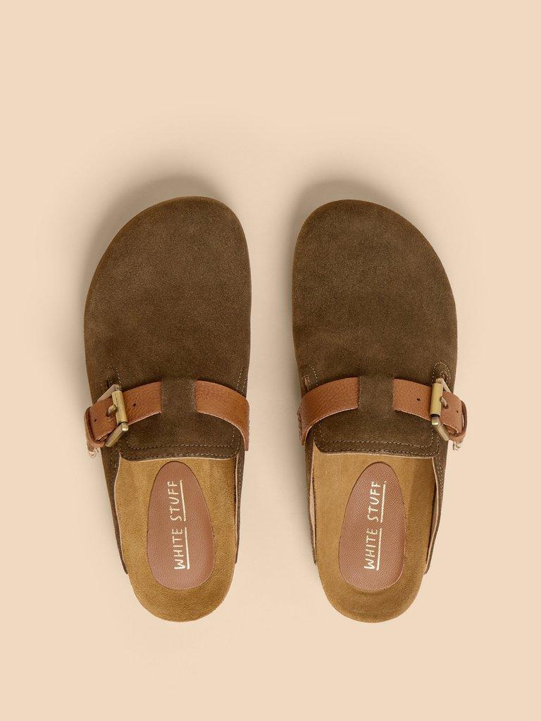 Myrtle Suede Slip On Mule in KHAKI GRN - FLAT BACK